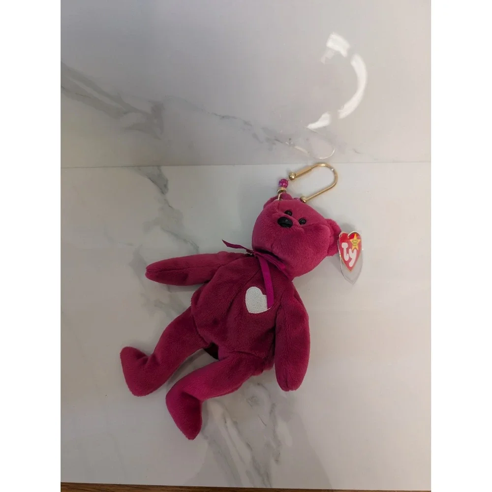 Ty Beanie Baby Valentina Bear Upcycled Purse Charm Keychain Fuchsia Pink 1998